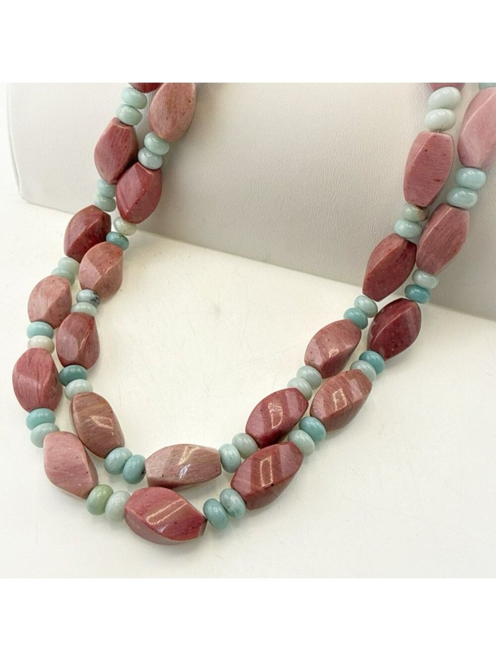 Jay King Necklace Amazonite Rhodonite Pink Beaded Gem Sterling Silver DTR 925